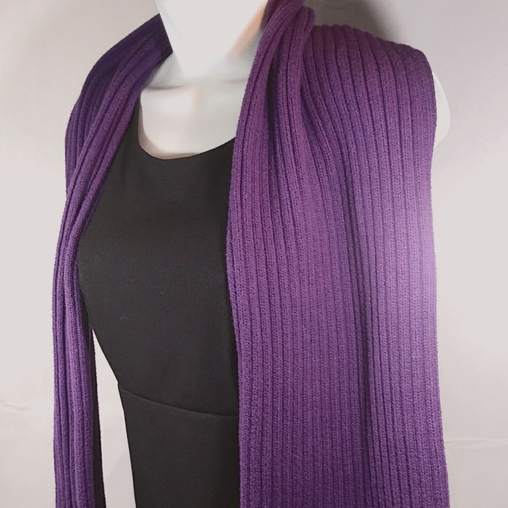 Purple Lands End Knit Neck Scarf Fringe Ends